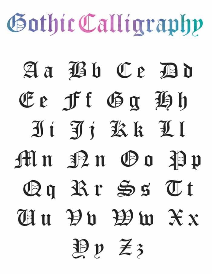 Gothic Calligraphy Alphabet
